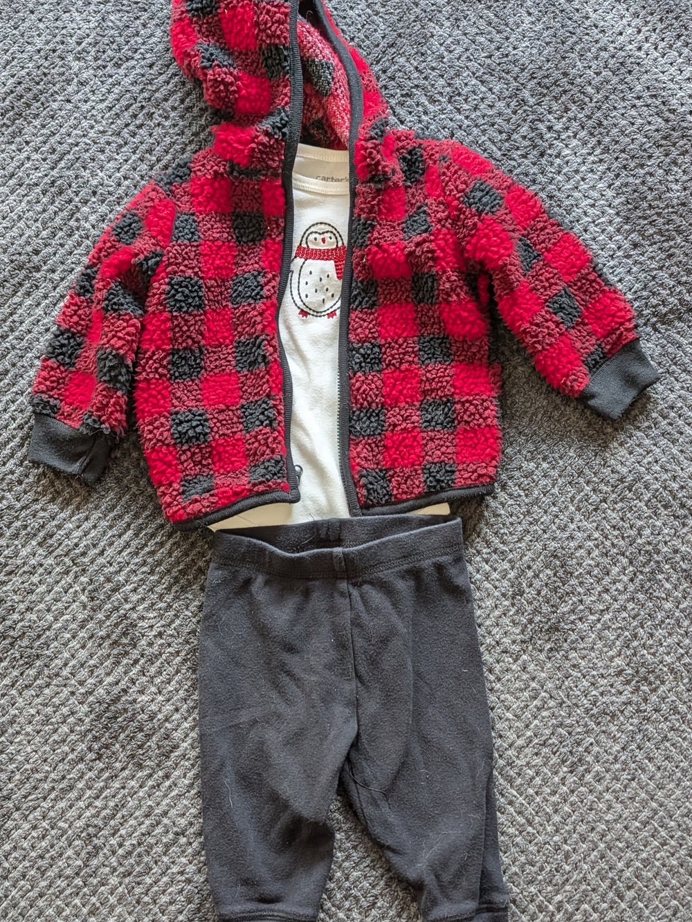 Just One You Carter’s Baby 3-Piece Red Buffalo Plaid Sherpa Jacket Penguin Set 6